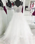 Delicate A-line Tulle Wedding Dresses Spaghetti Straps Backless Bohemian Bridal Gown with Pearls Beadings